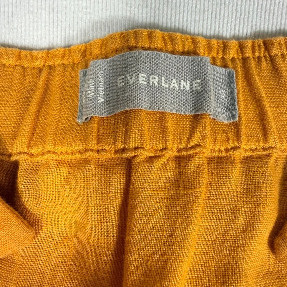 Everlane Linen Wide Leg Crop Jumpsuit 0 Gold/Orange Sleeveless Tie Waist Pockets